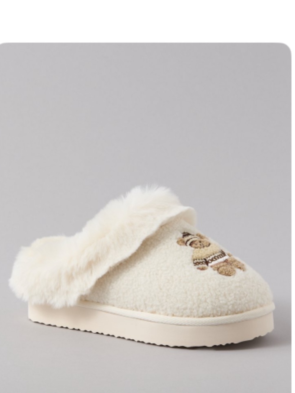 American Eagle Outfitters Cream Teddy Embroidered Sherpa Slippers